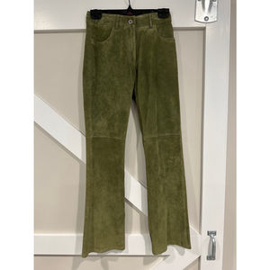 Women’s slim fit green soft velvet-like leather pants by Danier leather. Size 2